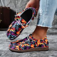 Mocassins décontractés confortables à lacets avec imprimé graffiti antidérapant pour femmes, chaussures de marche légères à talon moyen