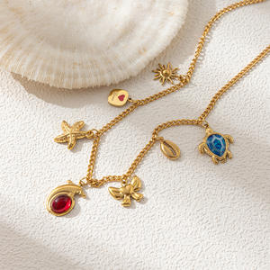 HOVANCI 18 Karat vergoldeter Edelstahl Einfache runde Muschel Anhänger Schlangen kette für Hochzeits anlässe Glieder kette für Mädchen - Product Image 3