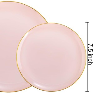 Plats en plastique jetables roses élégants avec la jante d'or pour l'<span class=keywords><strong>anniversaire</strong></span> de noce - Product Image 2