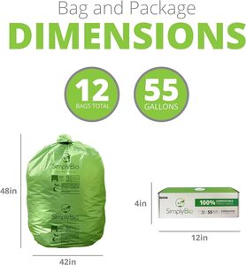 Compostable 50-55 Gallon Flat-Top Trash Bags, Heavy Duty Extra Thick <b>Large</b> Lawn & Yard Waste Bags, ASTM D6400, BPI - Product Image 2