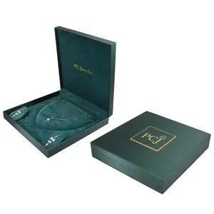 Large Custom Leather Luxury Necklace Earrings Ring Jewelry Set Packaging Box With Logo