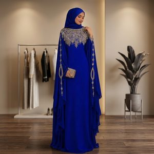 <b>Black</b> Embroidered Polyester Abaya Muslimah Flowy Loose Fit Long Sleeve Floor-Length Sheikh Elegant Indian <b>Pakistani</b> Women Top - Product Image 3