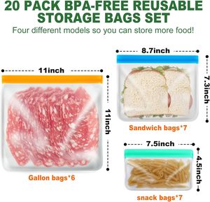 Ensemble de sacs de rangement carrés réutilisables, écologiques, imperméables, de qualité alimentaire, design pliable, capacité personnalisable, matériau PEVA pour - Product Image 2