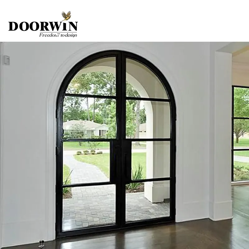 Fancy French Arches Iron Gate Doors Durable and Popular Wrought Iron with Glass Manual Opening