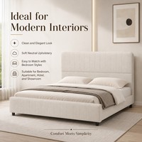Lit plateforme en tissu beige avec tête de lit rembourrée pour mobilier de chambre B2B