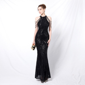 <span class=keywords><strong>Robe</strong></span> de soirée sirène à sequins pour femme, col haut, franges perlées, <span class=keywords><strong>robe</strong></span> de cérémonie pour mariage, bal de promo, fête - Product Image 4