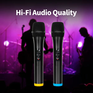 Reporter <span class=keywords><strong>Tiktok</strong></span> Système de son portable professionnel sans fil à suppression de bruit Press to Talk avec 2 microphones dynamiques à main - Product Image 3