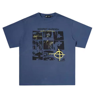230g 100%コットン クルーネックTシャツ、ロックバンドアメリカンプリント、ウォッシュド加工ヴィンテージトップ、夏向けカジュアルルーズフィット - Product Image 2