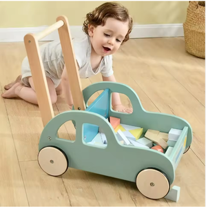 Poussette multifonctionnelle en <span class=keywords><strong>bois</strong></span> massif pour tout-petits, trotteur pour bébé avec blocs de construction éducatifs - Product Image 5