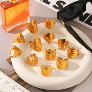 Кольца KITI в винтажном готическом стиле с текстурой, позолоченные PVD 18-каратным золотом, массивные, модные украшения - Product Image 1