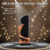Trophée en cristal noir avec dragon doré gravé et poli, impression UV personnalisée, prix écologiques MH-J0134