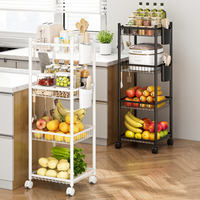 Type de sol 4 couches support de rangement pour cuisine Installation facile support de support en métal avec roues alimentaire légumes Fruits support de stockage