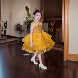Robe de princesse pour enfants, tutu jaune couleur champagne pour spectacle sur scène, robe de soirée d'anniversaire 366 - Product Image 3