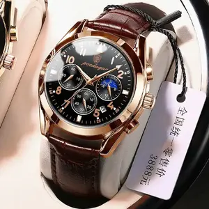 Poedagar 816 vente en gros modèles chauds montre-bracelet pour hommes d'affaires étanche or pour hommes montre classique en cuir montres de mode