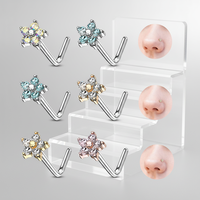 Cincin Hidung Berbentuk L dari Baja Anti Karat dengan Hiasan Bunga CZ, Perhiasan Tubuh Fashion, Terlaris 2026