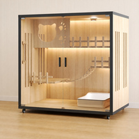Villa pour animaux de compagnie de luxe en bois à plusieurs niveaux tout-en-un avec zone d'alimentation et toilettes, meubles pour animaux de compagnie d'intérieur