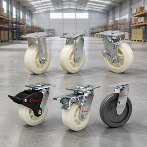Roulettes pivotantes en acier OEM personnalisables de 4/5/6/8 pouces, roues en nylon blanc, roulettes industrielles robustes en acier inoxydable avec protections filetées - Product Image 1