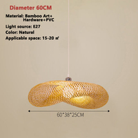 Lanterne de Lustre en Bambou Tissé de 60cm / 80cm/100cm, pour Restaurant Zen, Salon de Thé, Lampe Suspendue