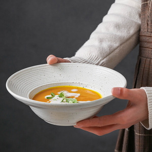 Ciotola per cappello di paglia filettata in ceramica grossolana fatta a mano in stile giapponese retrò piatti per insalata di <span class=keywords><strong>Pasta</strong></span> piatto per zuppa di casa - Product Image 5