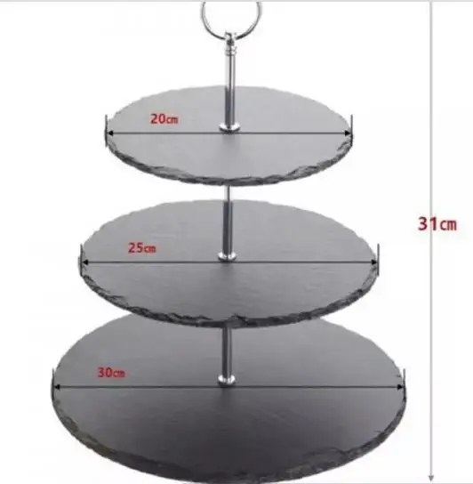 Heißer Verkäufer mit schwarzem Schiefers tein 3 Tier Sushi Plate Party Kebab Round Tray Kuchenst änder