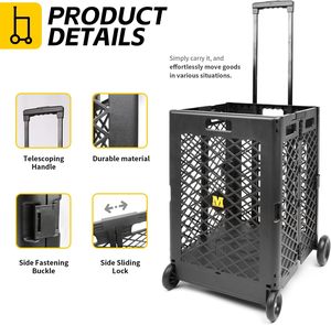 Chariot utilitaire pliable pour monter les escaliers - Panier, poignée télescopique, chariot en plastique pliable pour les courses, le déménagement et les escaliers - Product Image 4