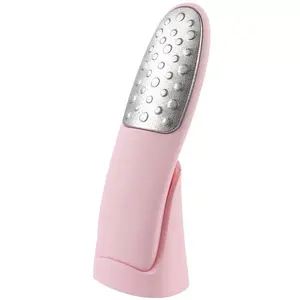 Roze Fijne Ruwe Dubbelzijdig Rvs + ABS Hard Skin Trimmer Voetverzorging Pedicure Tool Voet Scrubber Eelt bestand met Houder