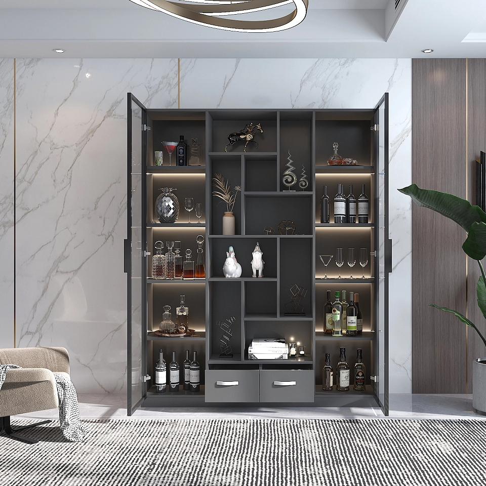 Mobile Bar Angolare VEVOR In Legno - Credenza Per Vini E Liquori Con Portabicchieri - Foto 8