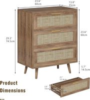 Commode à 3 tiroirs en rotin, commode de rangement en bois de style bohème pour chambre à coucher