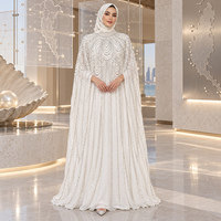 Robe de soirée vintage de luxe, col haut, ornée de perles et de cristaux, longueur cheville, abaya faite à la main, Dubaï, islamique