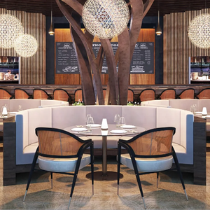U Shaped Curved Booth Seating PU Leather Banquette With Round Table Rattan Solid Wood Dining Chair For <b>Restaurant</b> Hotel Cafe - Product Image 1