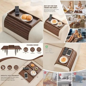 <b>Bamboo</b> and wood sofa armrest tray sofa cup storage rack foldable <b>bamboo</b> and wood sofa armrest tray <b>table</b> - Product Image 2