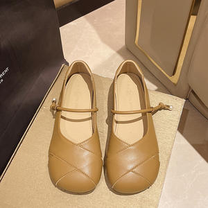 <span class=keywords><strong>Chaussures</strong></span> décontractées pour femmes, tendance, style rétro français à bout rond, beige, argent, marron, design ergonomique, qualité garantie - Product Image 2