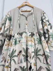 Vestido Midi de Algodón Puro con Estampado de Jungla para Mujer, Corte Holgado, Estilo Étnico Bohemio, Ropa de Verano para Resort, Venta al por Mayor para Boutiques - Product Image 2