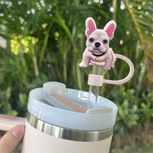 Lindo <span class=keywords><strong>Bulldog</strong></span> Francés Perro Paja Charm10mm Vaso Reutilizable Vaso Accesorios para Bebidas Punta de Paja Tapa Tapón Topper - Product Image 2