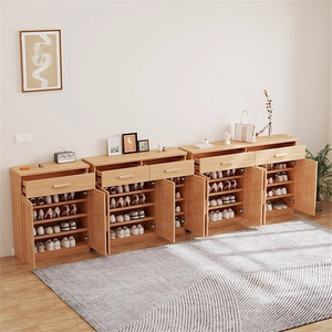 <b>Shoe</b> Cabinet Solid Wood Entryway <b>Storage</b> Cabinet Living Room Balcony Double Door Natural Wood Color - Product Image 4