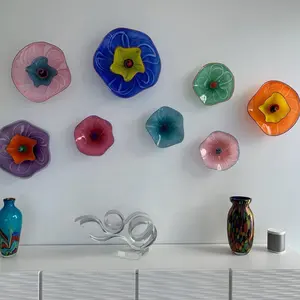 फूलों की दीवार कला गलियारा बहु रंगीन मुरीनो ग्लास प्लेट घर प्रकाश जुड़नार दीवार दीपक