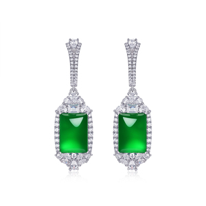 FYED3523 Natural Green Chalcedony, Chinese Style <b>Retro</b> Long Earrings - Product Image 3