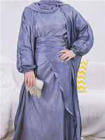 Abaya-robe musulmane manches longues, en Satin de soie lisse, élégante tenue islamique, avec manchette élastique, Kaftan musulman, manches longues
