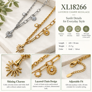 สร้อยคอซันเบิร์สต์แบบเลเยอร์ ทอง 14K ชุบทองสุญญากาศบนสแตนเลสสตีล - Product Image 4