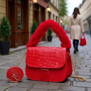 Sac bandoulière Fana rouge en cuir PU motif alligator avec chaîne décorative, style vintage, pour femme - Product Image 2