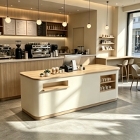 Comptoir de caisse en bois blanc en forme de L, stable et commercial, pour boutique et café