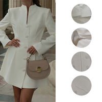 Robe Mini Élégante pour Femme de Bureau, Unie, Manches Longues, Col en V, Boutonnée, Taille Cintrée, Coupe Droite