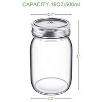 Bocaux Mason avec couvercles magnétiques hermétiques de 16 oz, en verre avec bande de fixation, pour la préparation des repas, les flocons d'avoine, les loisirs créatifs, les cadeaux de mariage (4 pièces)