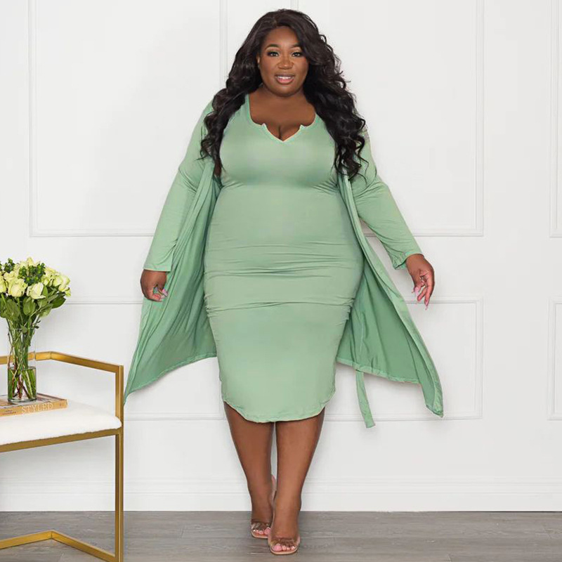 Mint Green womens plus size 2 piece jacket dress