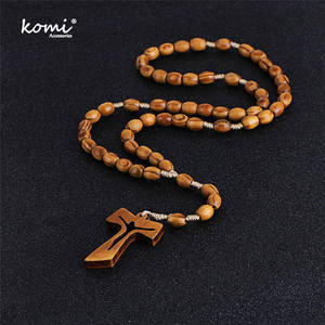 Nuova collana con ciondolo a croce vuota con <span class=keywords><strong>perline</strong></span> in legno per donna <span class=keywords><strong>uomo</strong></span> cattolico Cristo religioso Gesù rosario regalo - Product Image 3