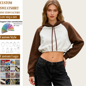 TKAN470 Vente en gros Sweat à capuche à manches raglan, sweat-shirt d'hiver pour femme, sweat-shirt en molleton personnalisé, haut court, sweat à capuche pour femme - Product Image 1