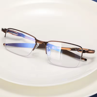 MK91283 Gafas de Metal Rectangulares Unisex con Media Montura, Anti Luz Azul, Diseño Moderno, Lentes Ópticas