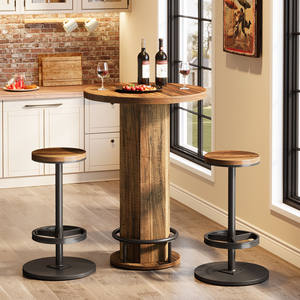 Ensemble de table à manger Tribesigns 3 pièces pour 2 personnes, petite table ronde de cuisine avec 2 chaises, table de bar de comptoir de hauteur standard, table de <span class=keywords><strong>pub</strong></span> - Product Image 5