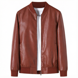 Chaqueta bomber de cuero genuino de oveja para hombre, bordada, estilo vintage, con cremallera, corte regular, ropa de abrigo de invierno, chaqueta universitaria tipo Letterman. - Product Image 1