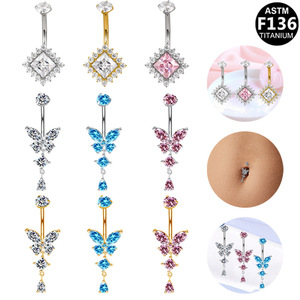<b>Titanium</b> Alloy Butterfly Navel Ring Zircon Inlaid G23 Internal Thread Fashion Piercing Jewelry - Product Image 1